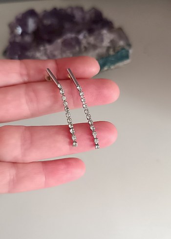Accessorize Zincir Detaylı Taşlı Uzun Gümüş Kadın Küpe