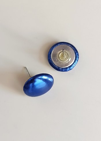 Mavi Mini Deri Düğme Küpe