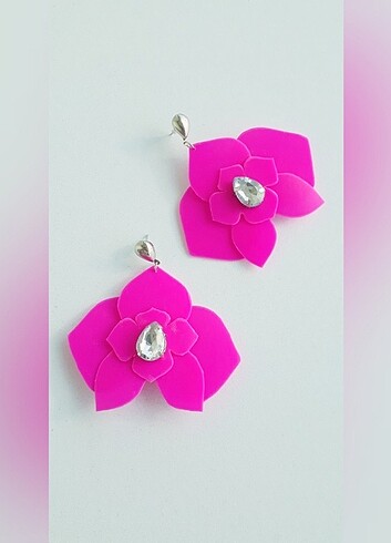 Zara Neon fuşya orkide çiçekli tasarım küpe