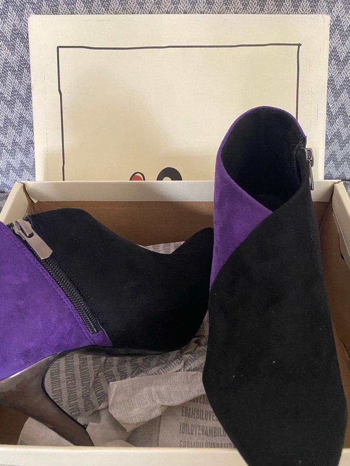 Mor ve Siyah Süet Stiletto Bot - Görsel 2