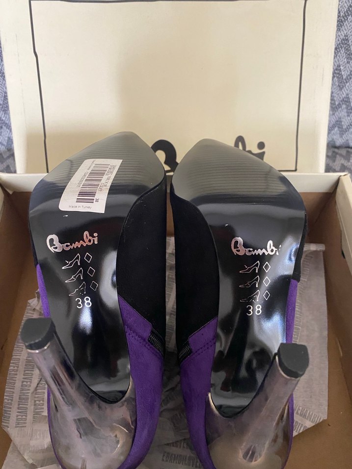 Mor ve Siyah Süet Stiletto Bot - Görsel 3