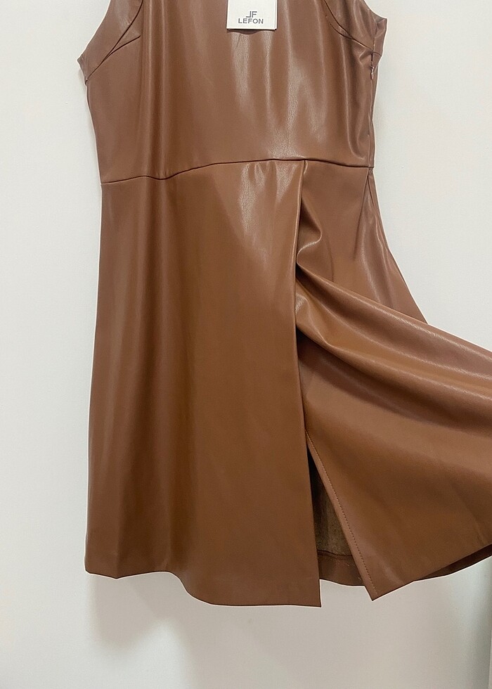 Deri kahverengi elbise - Görsel 3