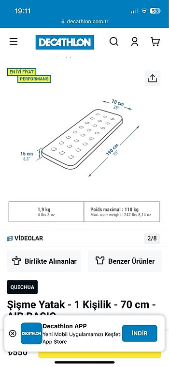 Decathlon Şişme yatak