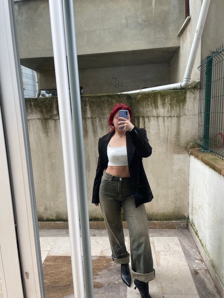 Siyah Rahat Kesim Kadın Boyfriend Denim Pantolon - Görsel 2