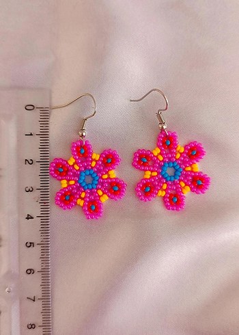 Çiçek Desenli Renkli Boncuklu Bohem Kadın Kolye ve Küpe Seti - Görsel 2