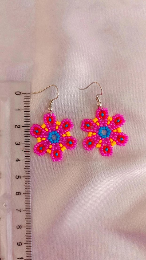 Çiçek Desenli Renkli Boncuklu Bohem Kadın Kolye ve Küpe Seti - Görsel 2