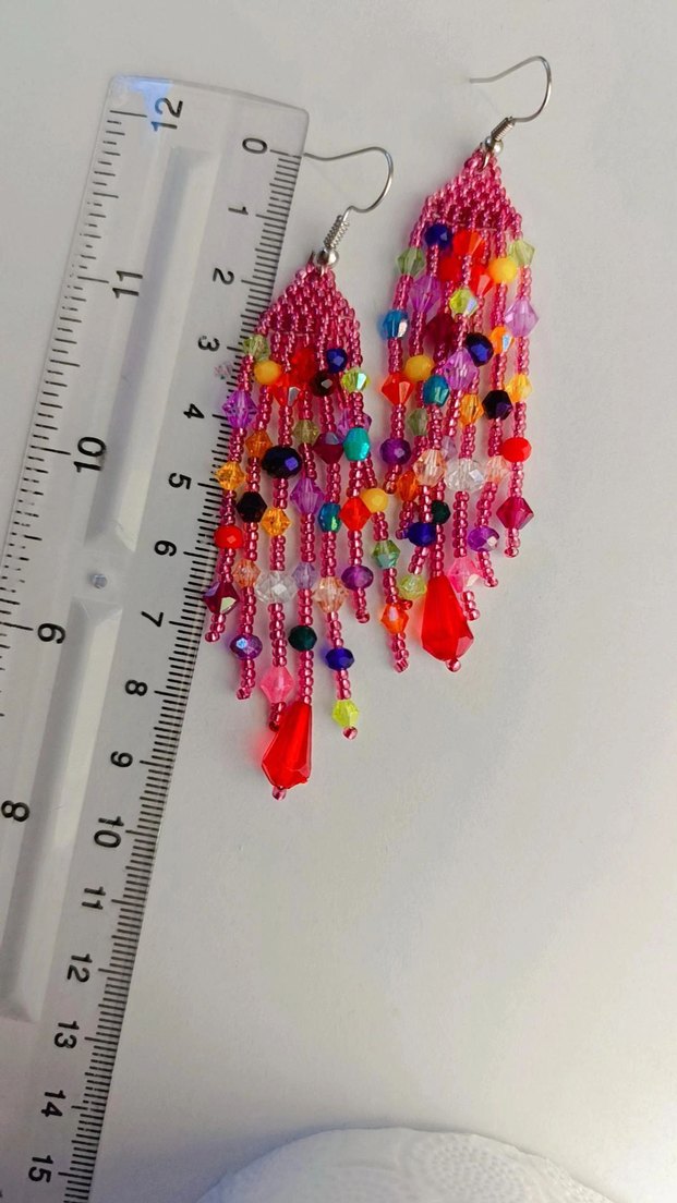 Uzun Çok Renkli Boncuklu Bohem Küpe - Görsel 2