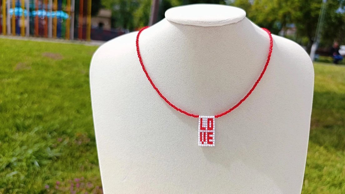 Kırmızı Boncuklu Kadın Kolye - Görsel 2