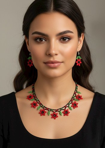 Kırmızı Boncuklu Kolye - Görsel 2