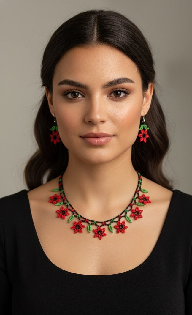 Kırmızı Boncuklu Kolye - Görsel 2