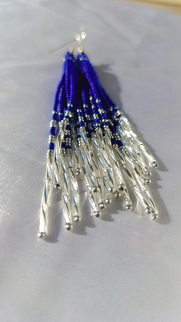 Uzun Mavi Boncuklu Bohem Küpe - Görsel 4