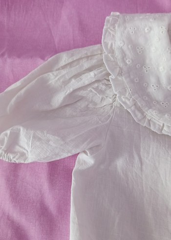 Kız Çocuk Beyaz Keten Kısa Kollu Gömlek - Görsel 3