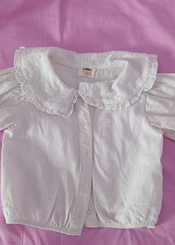 Kız Çocuk Beyaz Keten Kısa Kollu Gömlek - Görsel 5