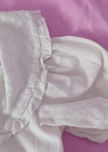 Kız Çocuk Beyaz Keten Kısa Kollu Gömlek - Görsel 4