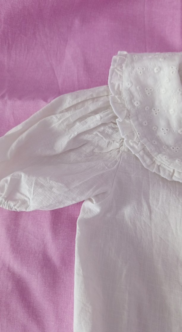 Kız Çocuk Beyaz Keten Kısa Kollu Gömlek - Görsel 3