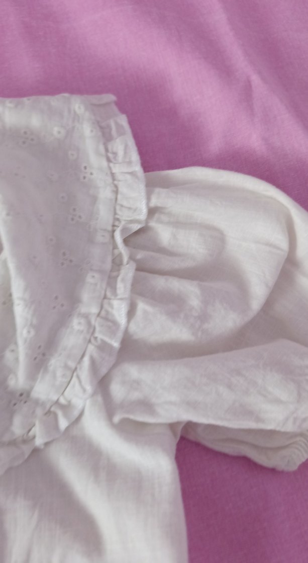 Kız Çocuk Beyaz Keten Kısa Kollu Gömlek - Görsel 4