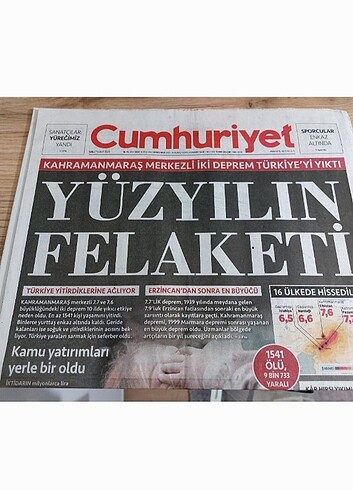 Cumhuriyet Gazetesi Yüz Yılın Depremi 7 Şubat 