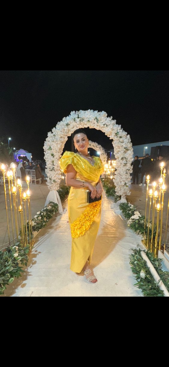 Sarı Drapeli Straplez Uzun Kadın Abiye - Görsel 4