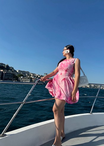 Pembe Drapeli Mini Straplez Elbise - Görsel 2