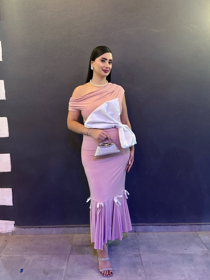 Pudra Pileli Uzun Abiye Elbise - Görsel 2