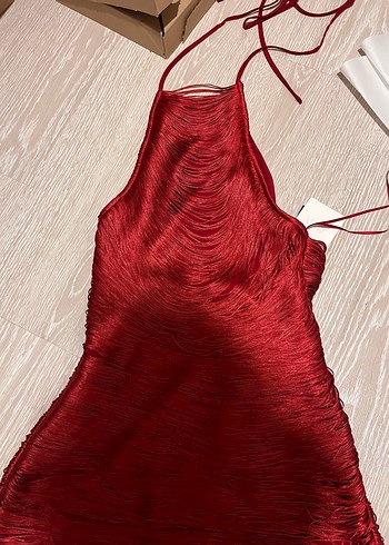 Halter yaka püsküllü kısa elbise - Görsel 5