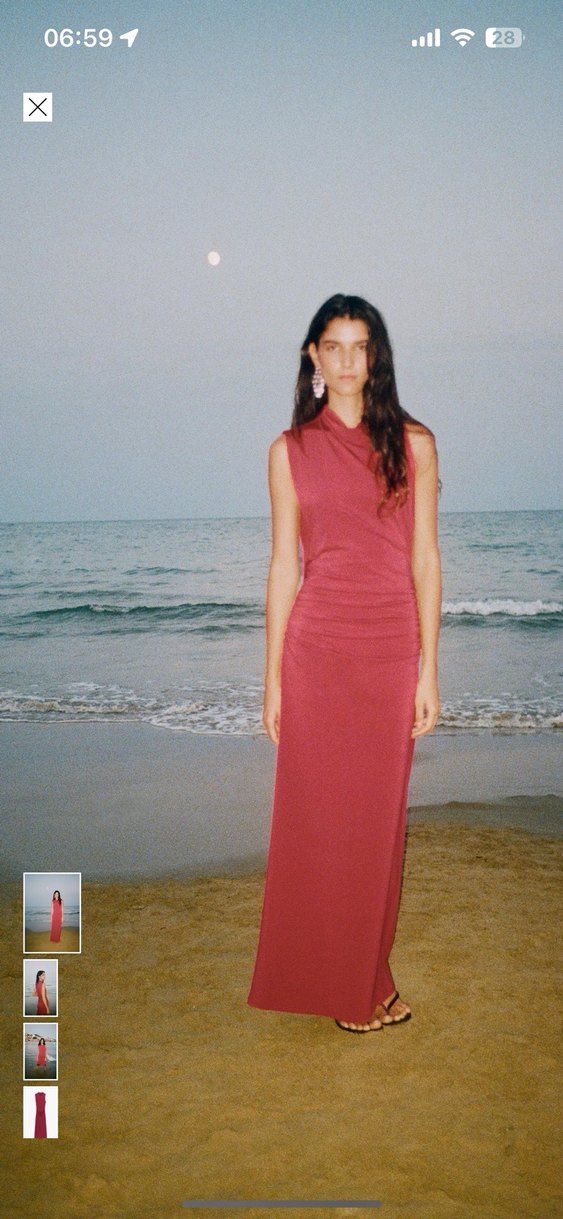 Zara Bordo Drapeli Uzun Kadın Elbise - Görsel 2