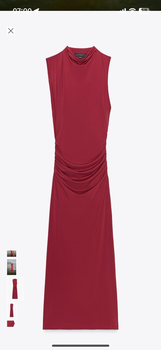Zara Bordo Drapeli Uzun Kadın Elbise - Görsel 4