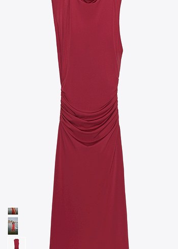 Zara Bordo Drapeli Uzun Kadın Elbise - Görsel 4