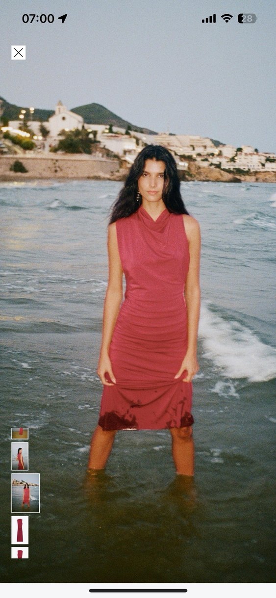 Zara Bordo Drapeli Uzun Kadın Elbise - Görsel 3