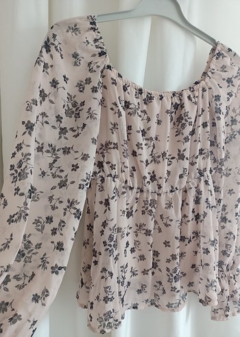 Bej Çiçek Desenli Uzun Kollu Kadın Bluz - Görsel 2