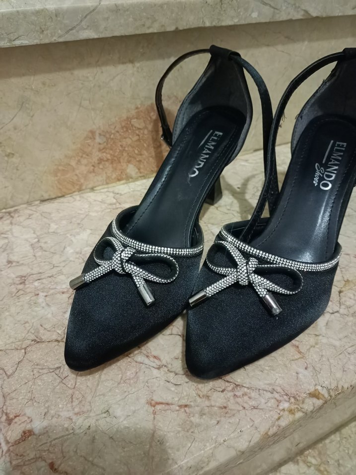 Siyah Parlak Stiletto Topuklu Kadın Abiye Ayakkabı - Görsel 2