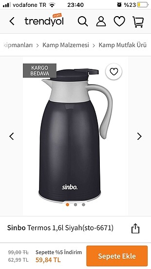 Sinbo termos kutulu ürün