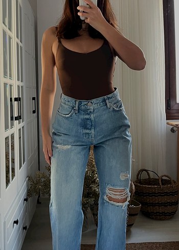 Kadın Bol Kesim Midi Boy Kot Pantolon - Görsel 8