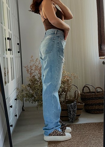 Kadın Bol Kesim Midi Boy Kot Pantolon - Görsel 9