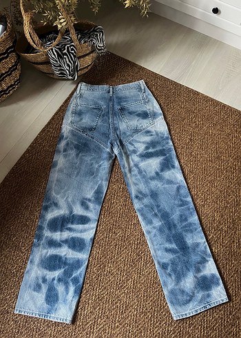 Kadın Mavi Batik Desenli Kemerli Jean - Görsel 3