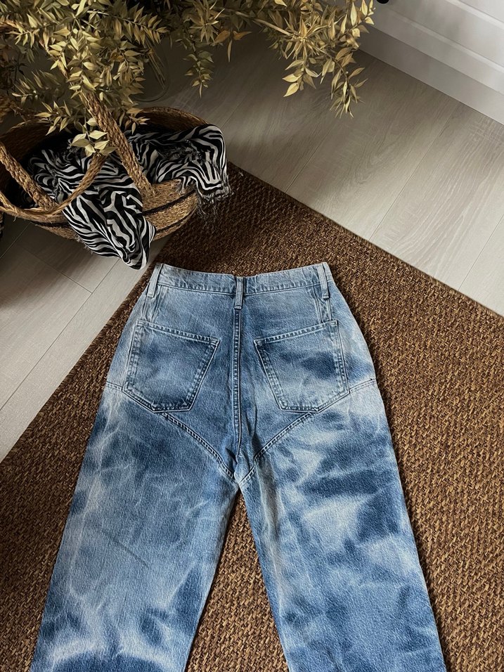 Kadın Mavi Batik Desenli Kemerli Jean - Görsel 2