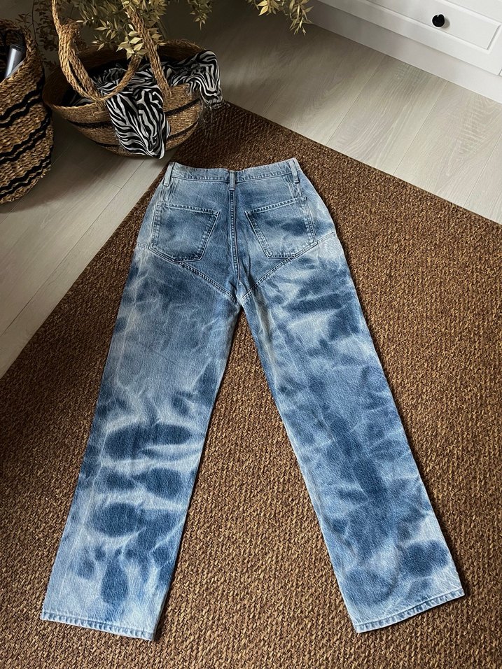 Kadın Mavi Batik Desenli Kemerli Jean - Görsel 3