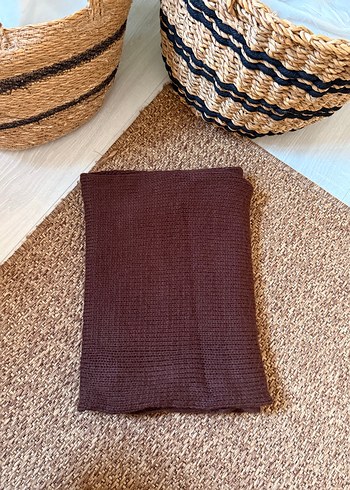 Koyu Kahverengi Örgü Kadın Şal - Görsel 4