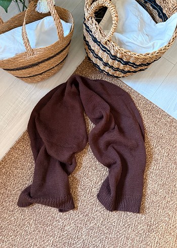 Koyu Kahverengi Örgü Kadın Şal - Görsel 2