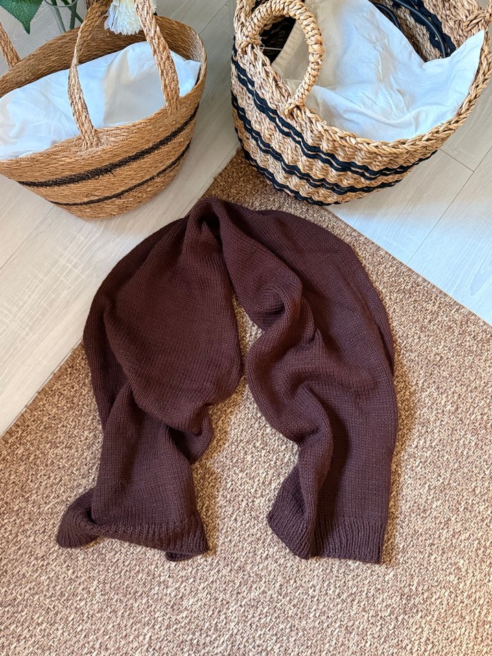 Koyu Kahverengi Örgü Kadın Şal - Görsel 2