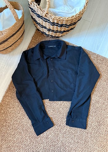 Siyah Düğmeli Uzun Kollu Keten Gömlek - Görsel 2