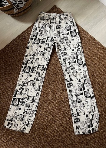 Baskılı Beyaz Kadın Midi Jean - Görsel 3