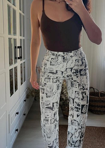 Baskılı Beyaz Kadın Midi Jean - Görsel 8