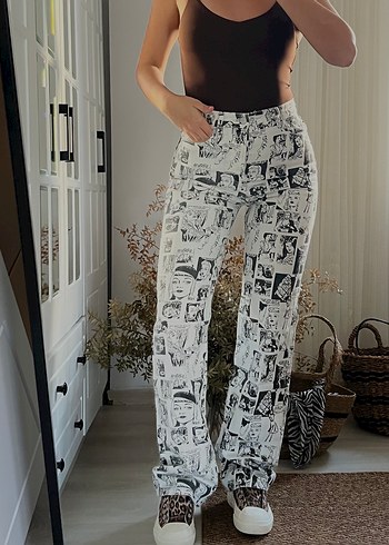 Baskılı Beyaz Kadın Midi Jean - Görsel 11