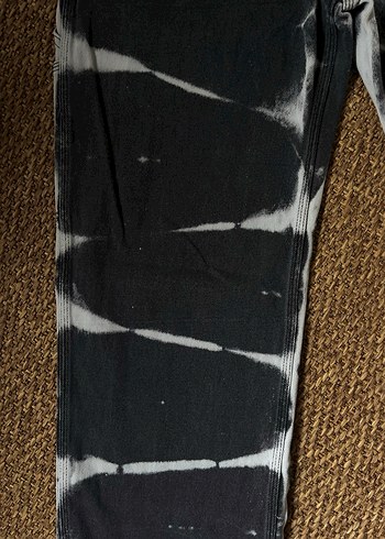 Kadın Siyah Beyaz Bağlama Desenli Bol Kesim Denim Pantolon - Görsel 3