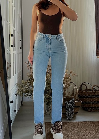 Bej Normal Boy Minimalist Kadın Denim Pantolon - Görsel 7