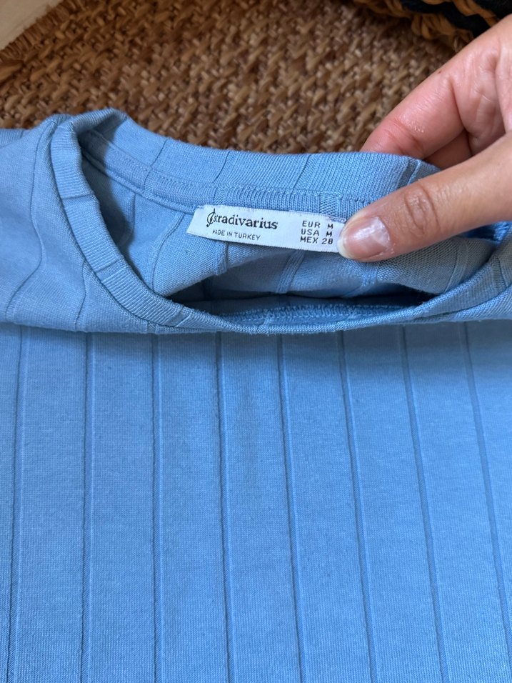 Mavi Kısa Kollu Triko Tişört - Görsel 4