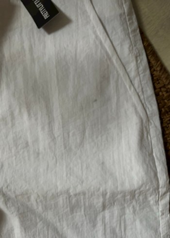 Beyaz Keten Salaş Midi Kadın Pantolon - Görsel 5