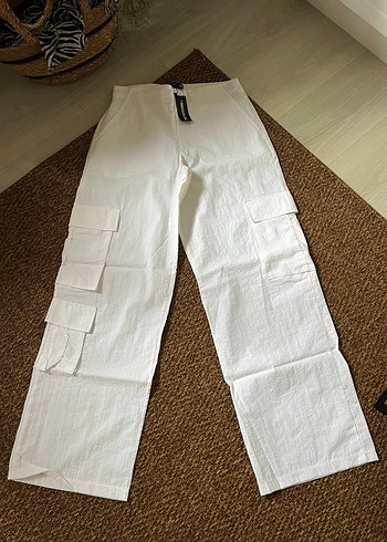 Beyaz Keten Salaş Midi Kadın Pantolon - Görsel 2