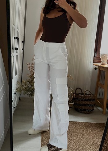 Beyaz Keten Salaş Midi Kadın Pantolon - Görsel 8